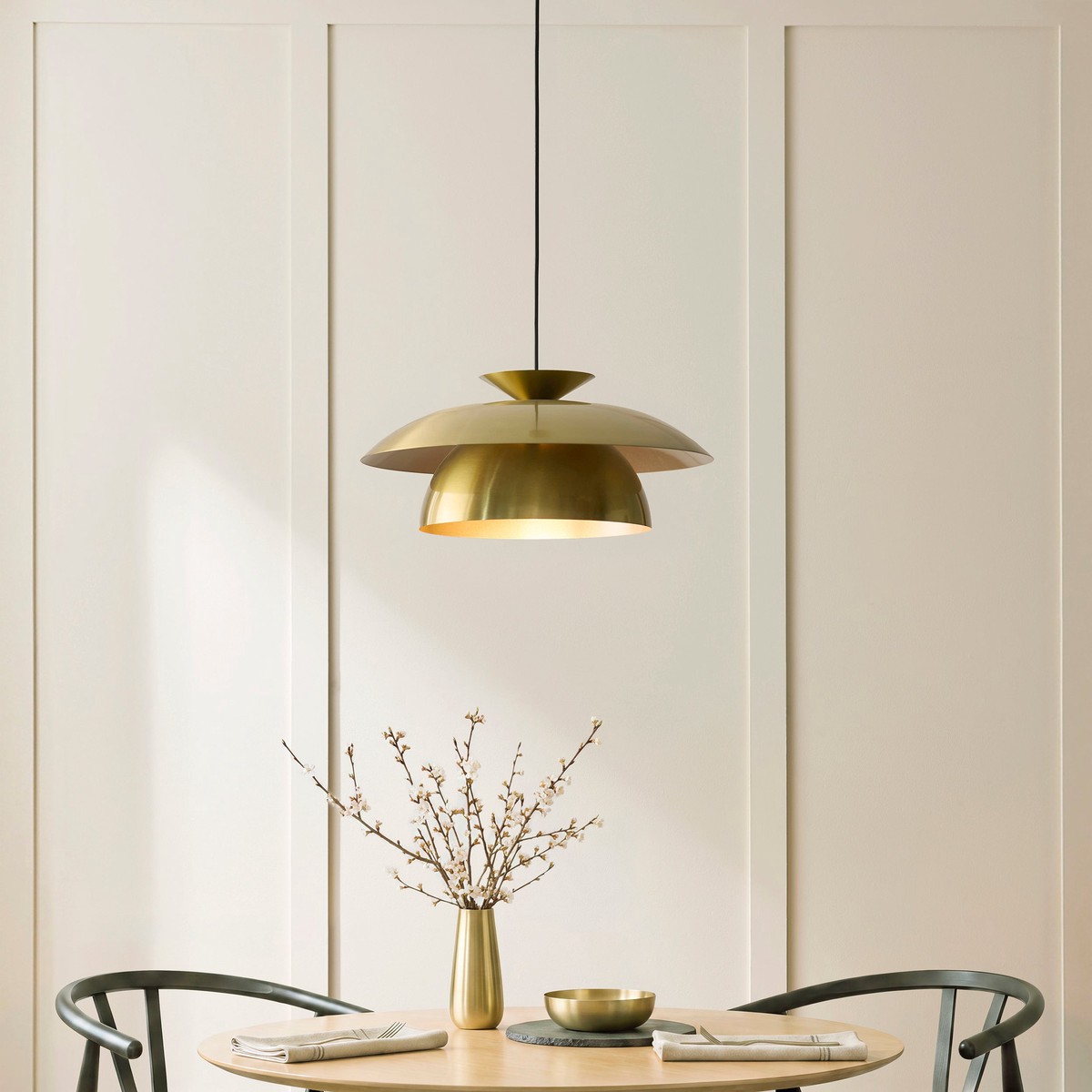 Lyon Single Drop Pendant with Satin Brass Metalwork
