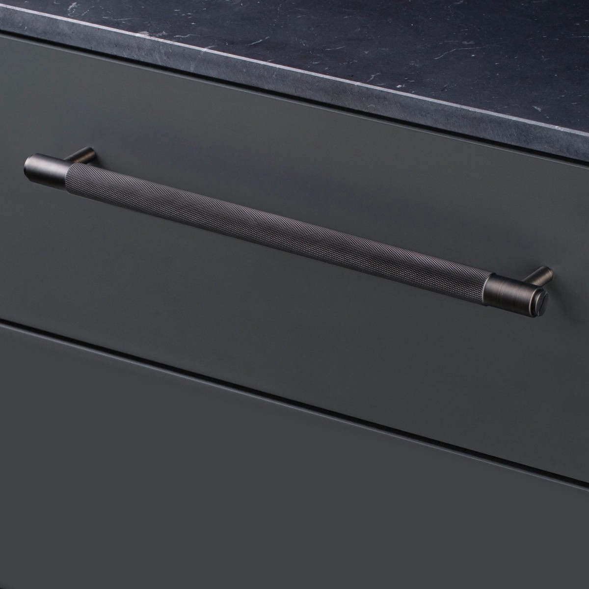 Knurled Large Pull Bar Cabinet Handle In Solid Smoked Bronze