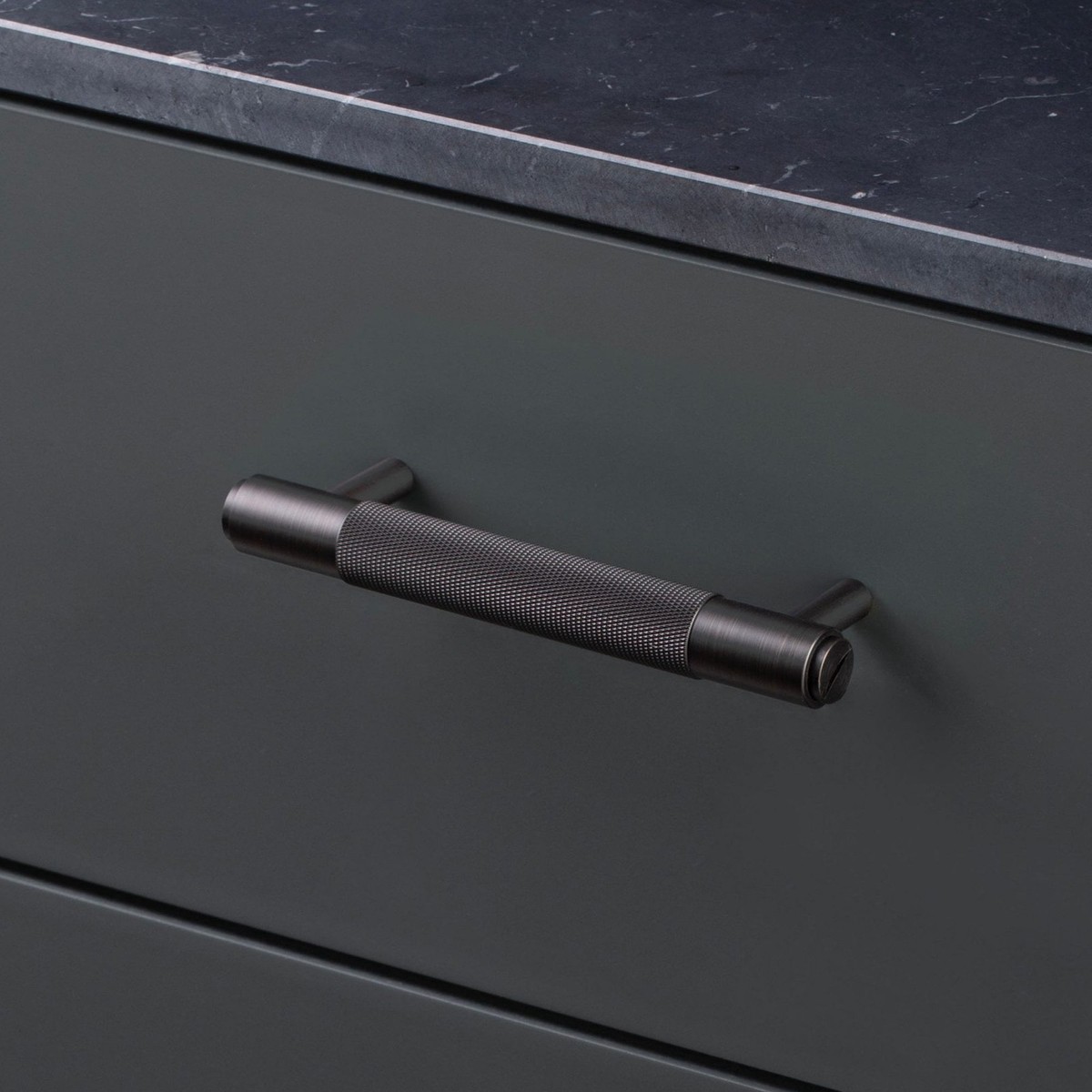 Knurled Small Pull Bar Cabinet Handle In Solid Smoked Bronze