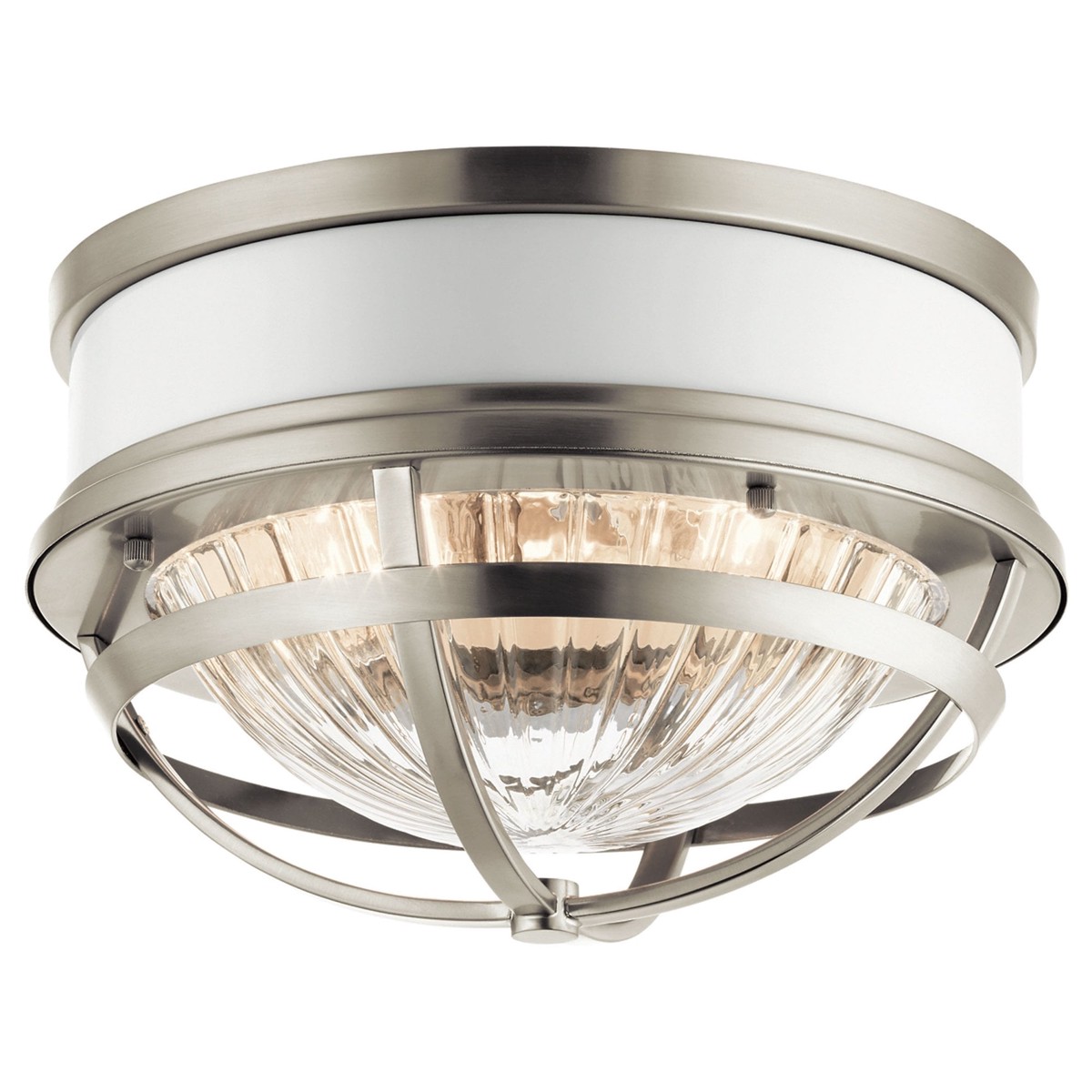 Tollis Flush Mount Ceiling Light in Brushed Nickel & White