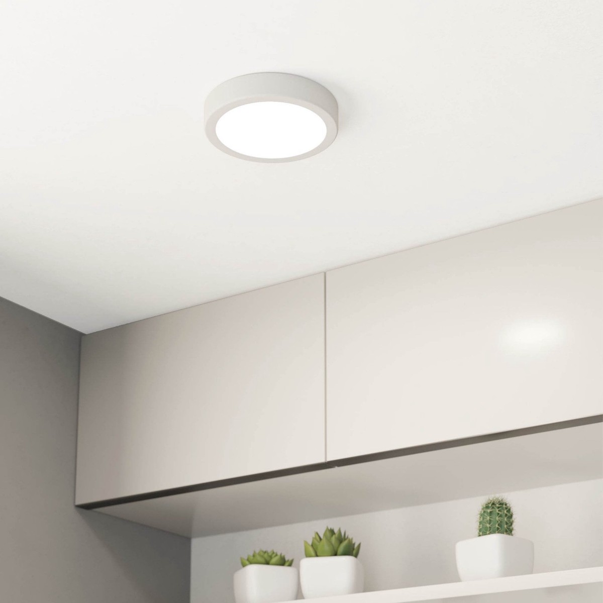 Fueva 6 CCT LED 165mm IP44 Ceiling Light in White with White Diffuser