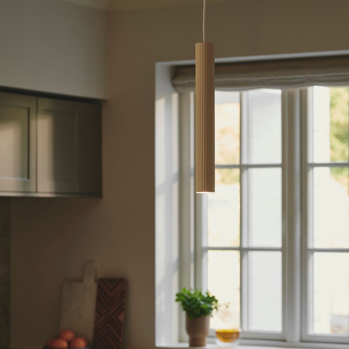 Vico Single Pendant in Beige with White Fabric Cable