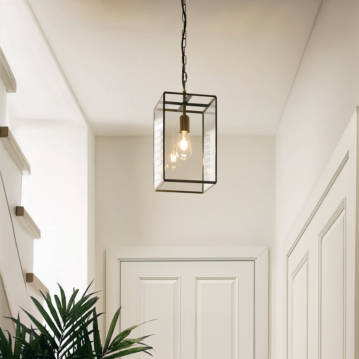 Hammond Grand Pendant in Brushed Aged Brass with Clear Glass