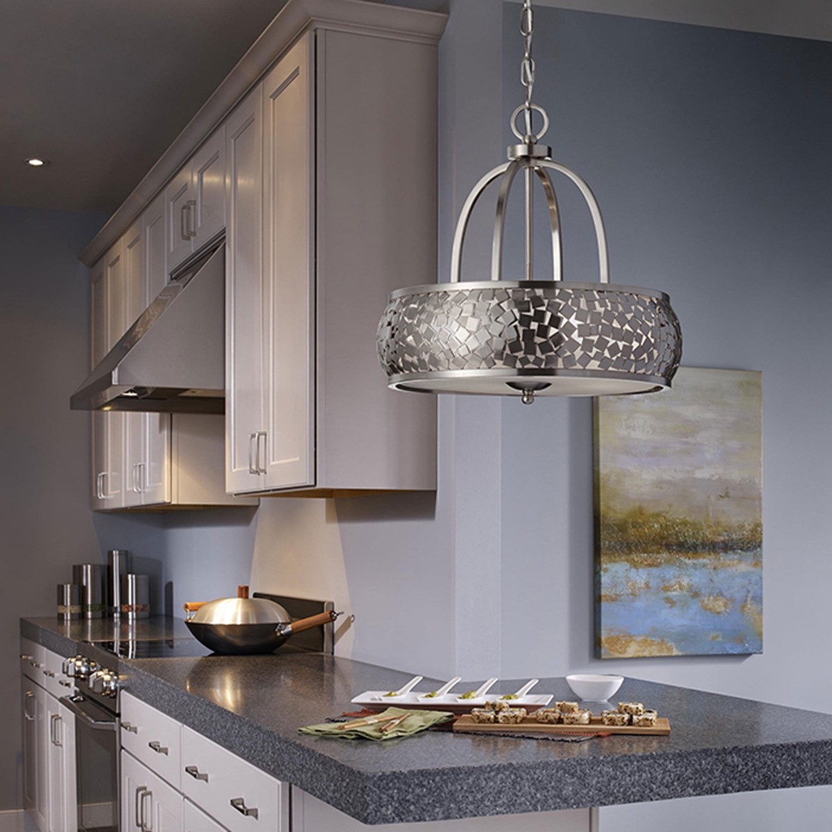 Zara 4 Light Chandelier with Diffuser in Brushed Steel