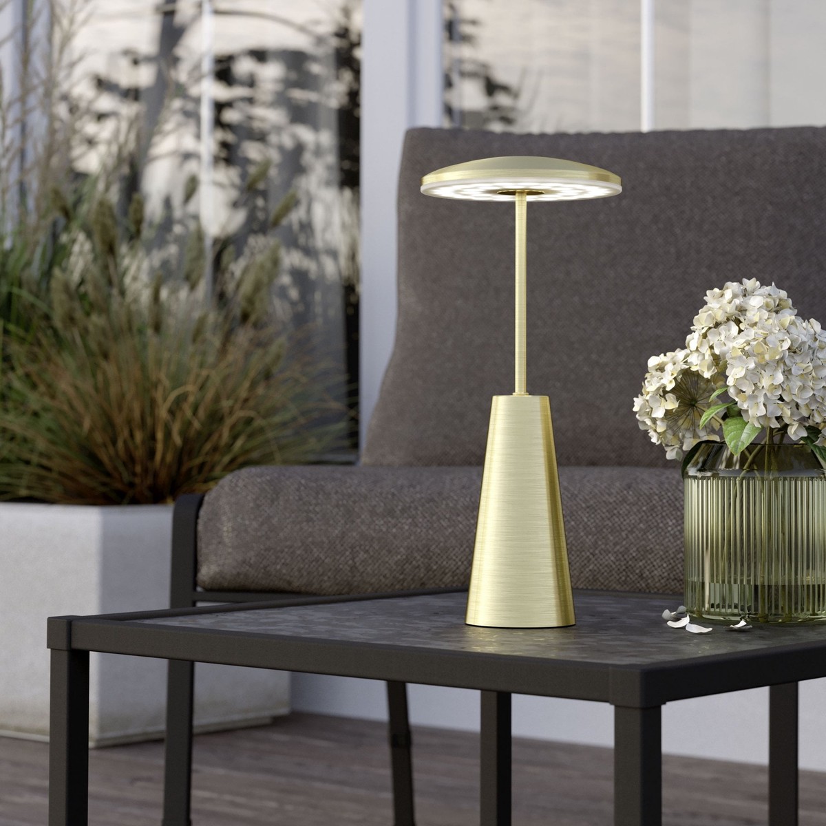 Piccola Battery Operated Rechargeable Dimmable CCT LED Table Light in Brushed Brass