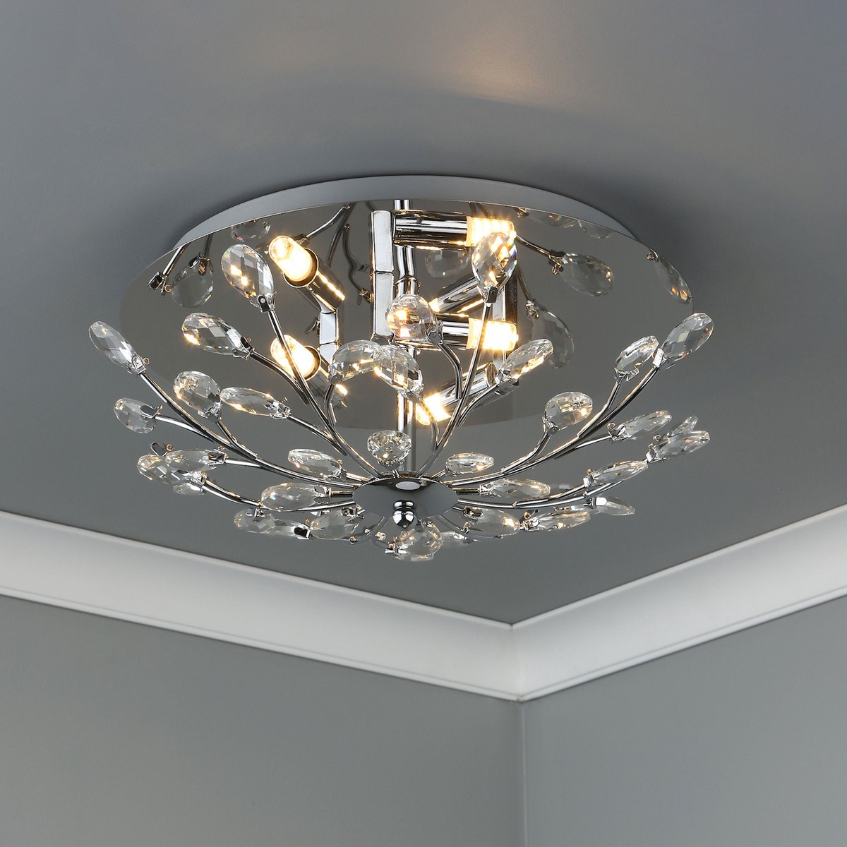 Zafir Crystal and Chrome Flush Ceiling Light