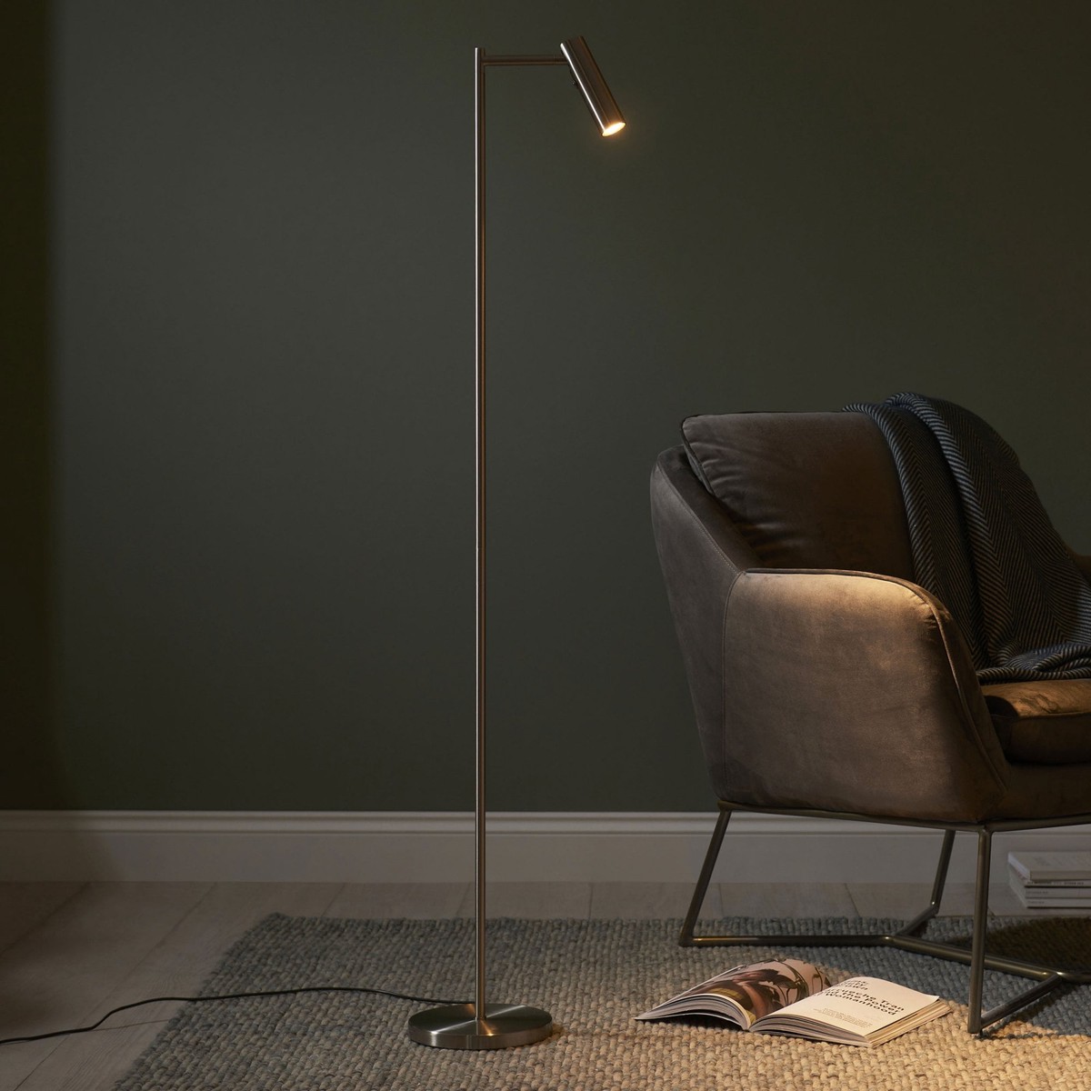 Dedicated Reader LED Task Floor Lamp in Satin Nickel