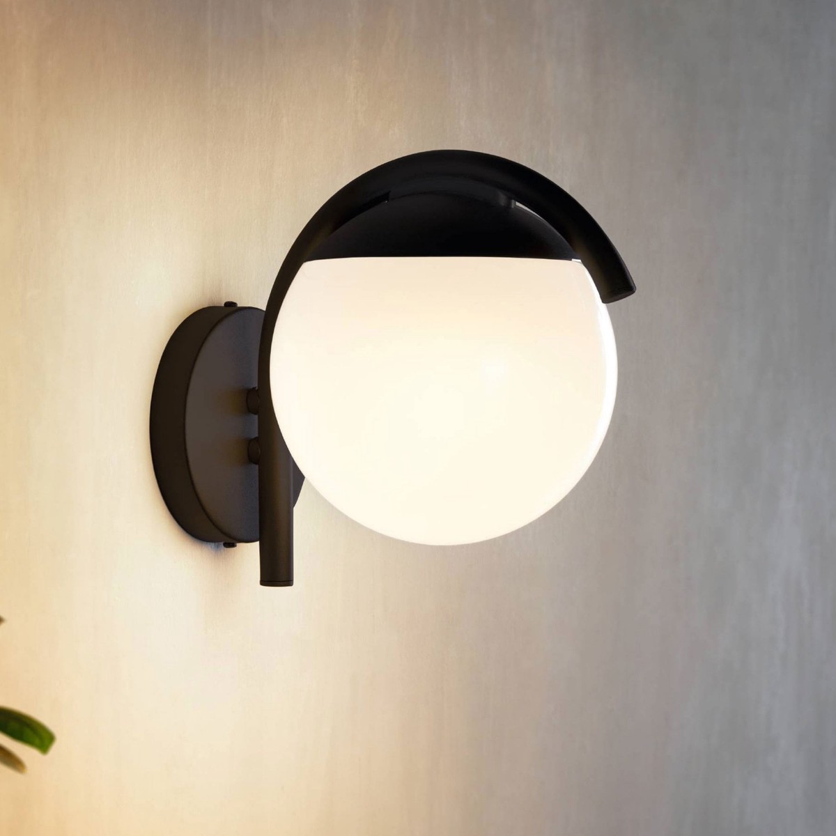 Prata Vecchia IP44 Exterior Wall Light in Black with White Diffuser