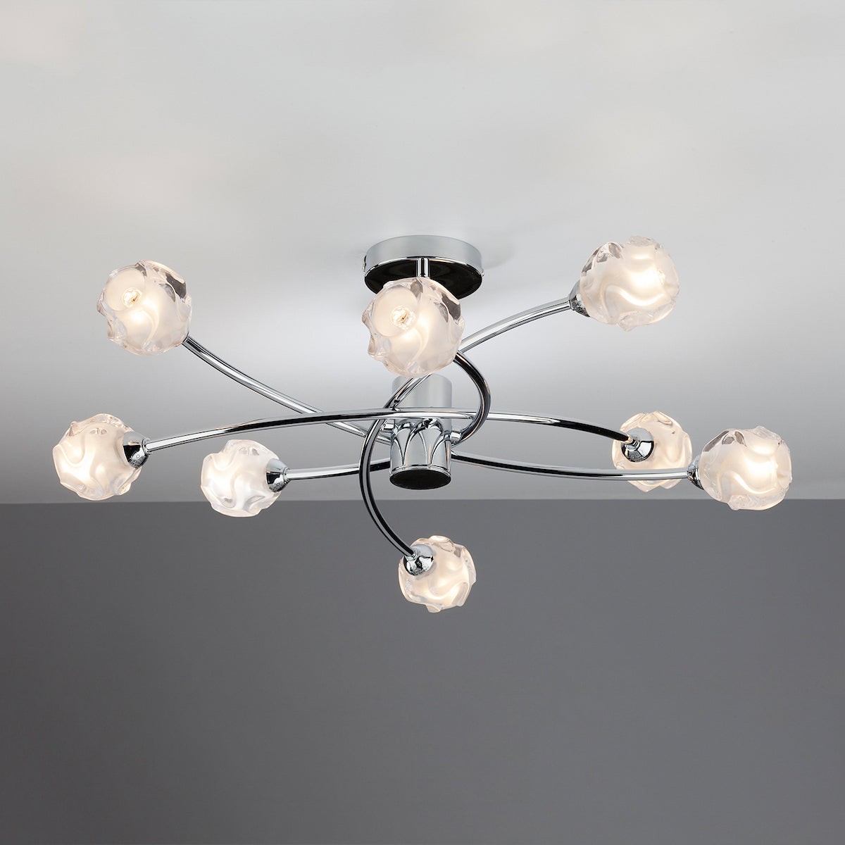 Seattle Eight Light Semi Flush Fitting in Polished Chrome