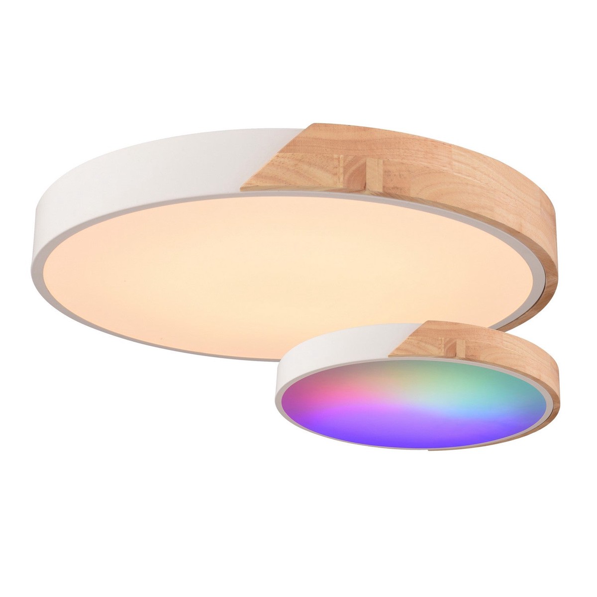 Everette LED Flush Mount White and Natural Wood