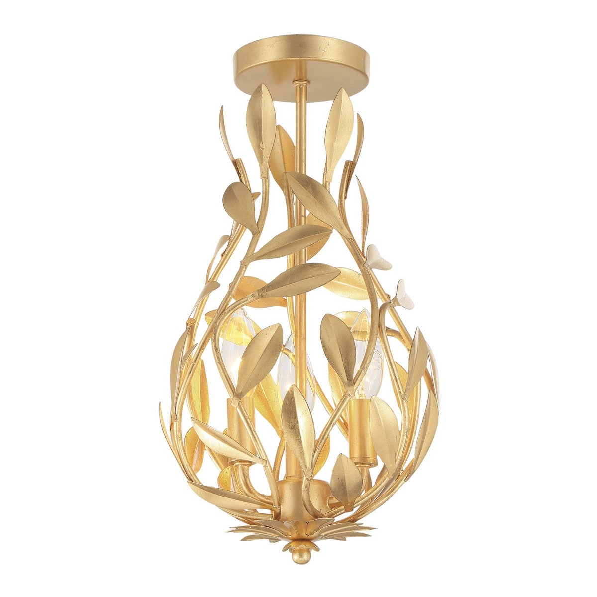 Broche Three Light Semi Flush Mount Antique Gold