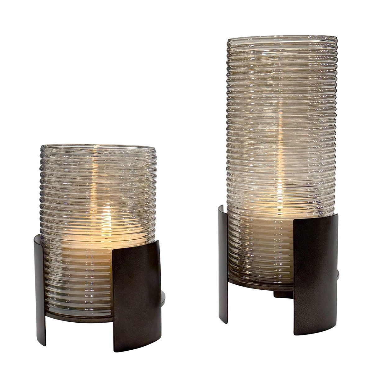 Fluted Fire Candleholders Set/2 Dark Bronze