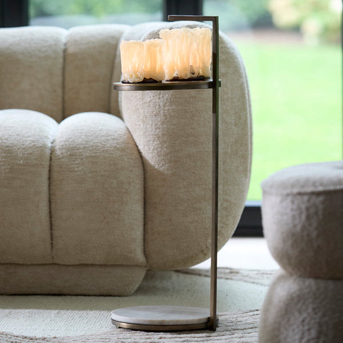 Leda Marble Side Table - Sand-Grey & Dark Brown-Bronze