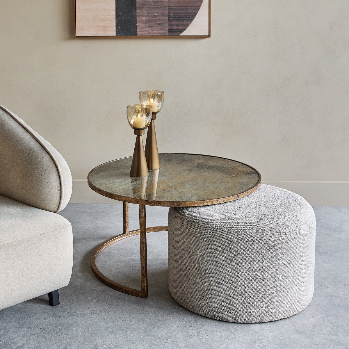Atlas Coffee Table & Knotted Pouffe