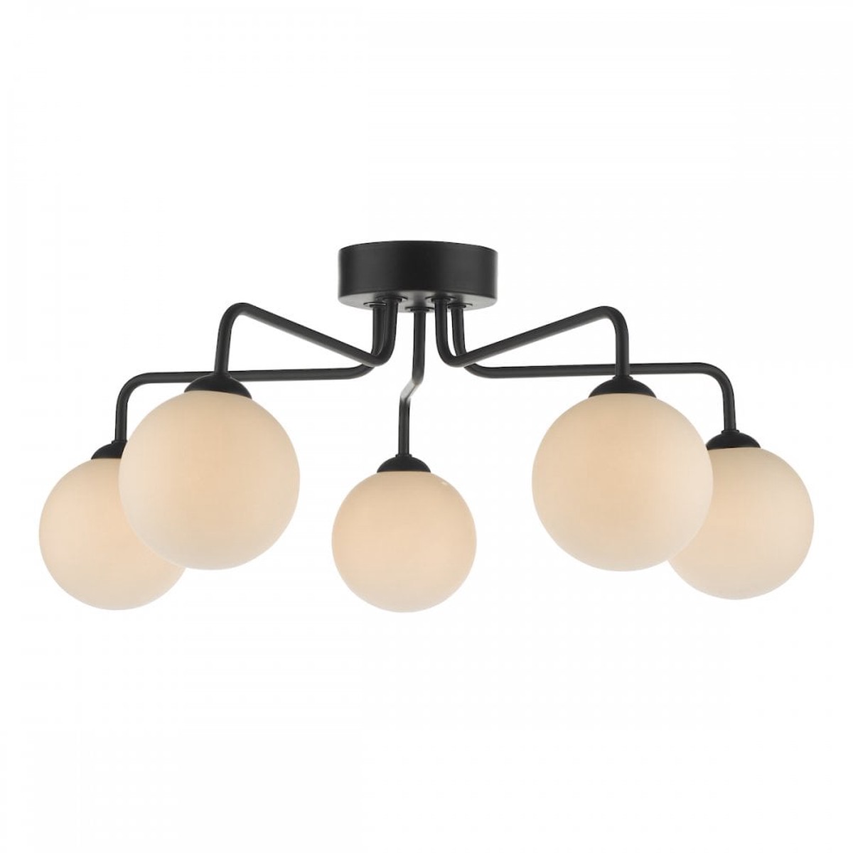 Feya Matte Black 5 Light Semi Flush with Opal Glass Shades