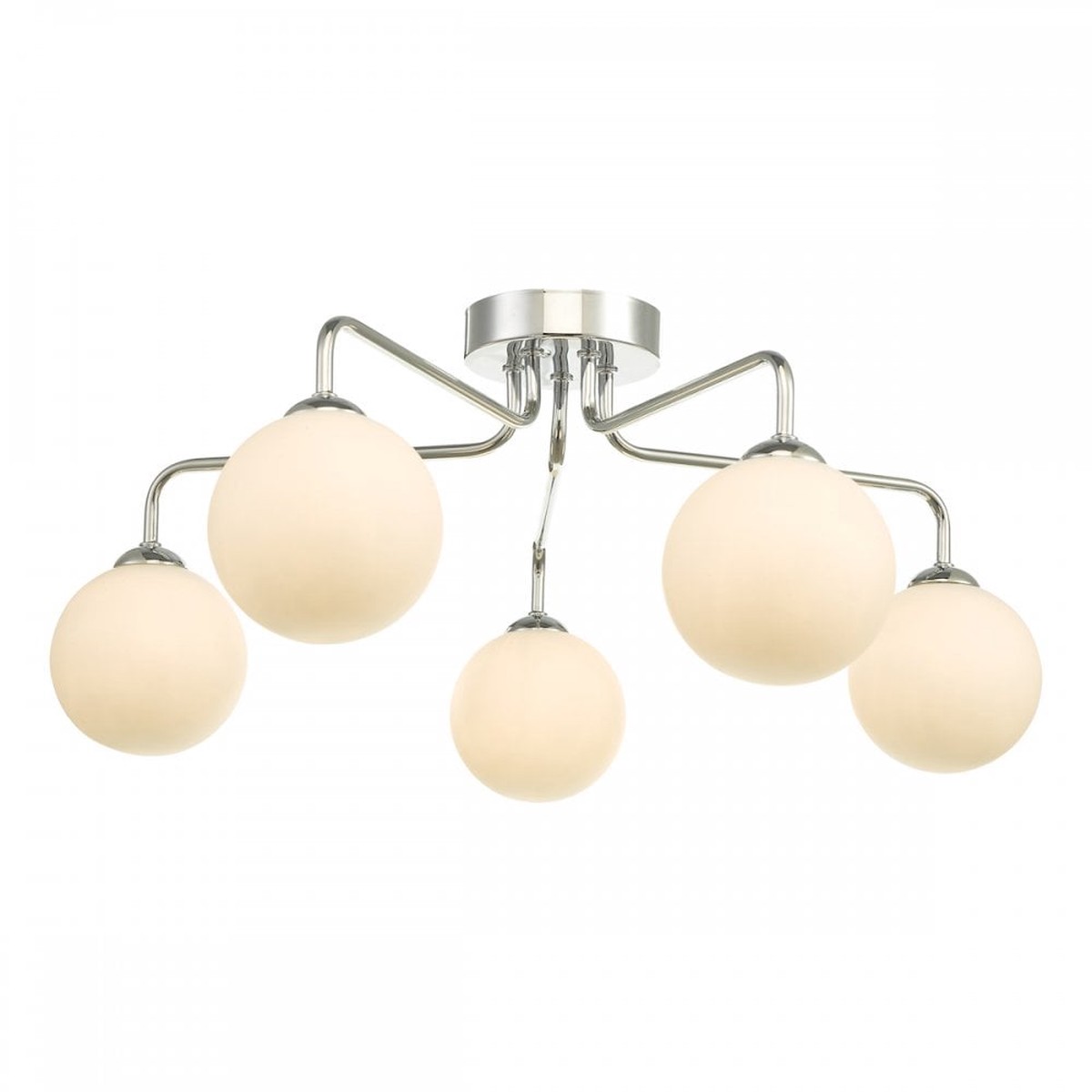 Feya Polished Chrome 5 Light Semi Flush with Opal Glass Shades