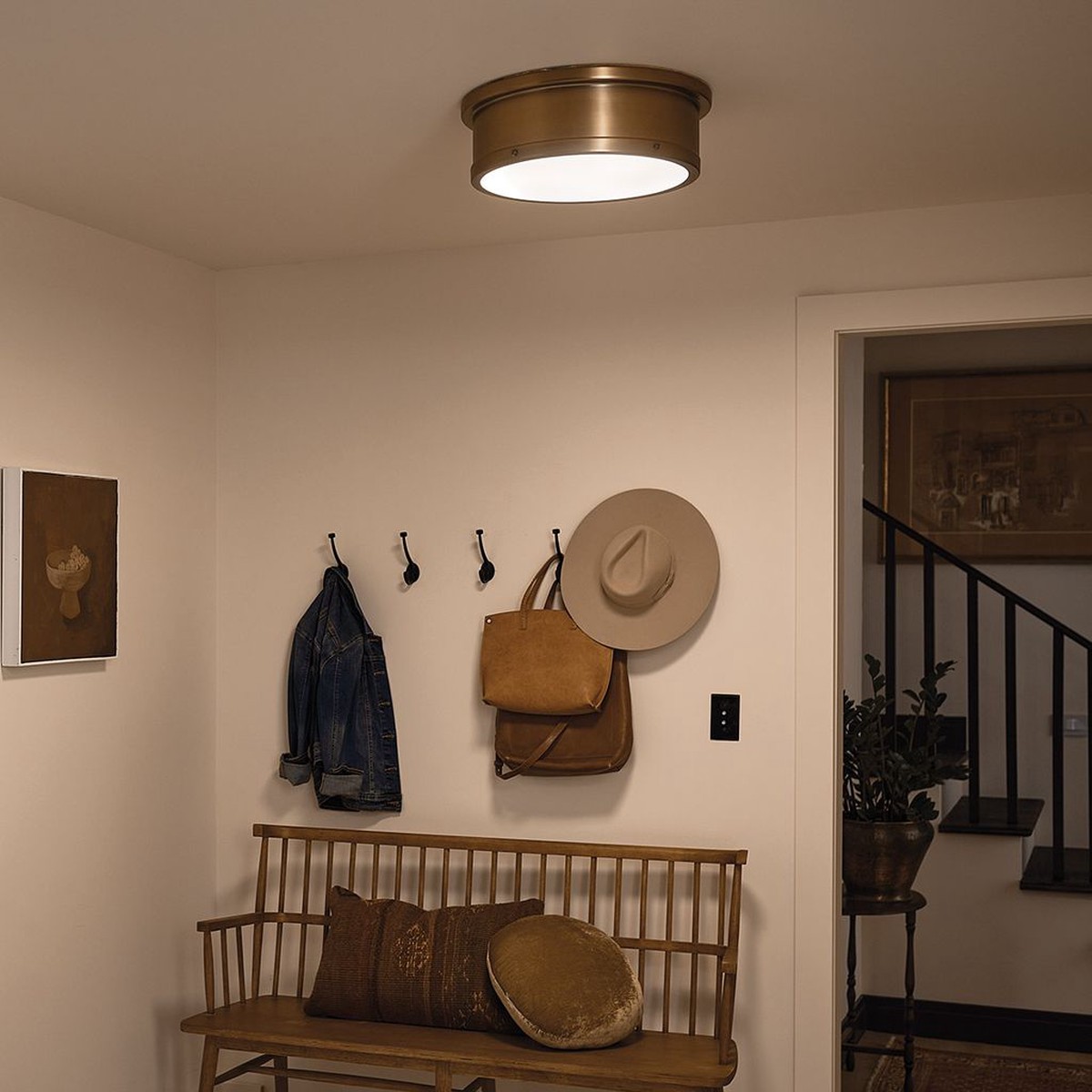 Serca Brushed Brass 3 Light Opal Glass Large Flush Light