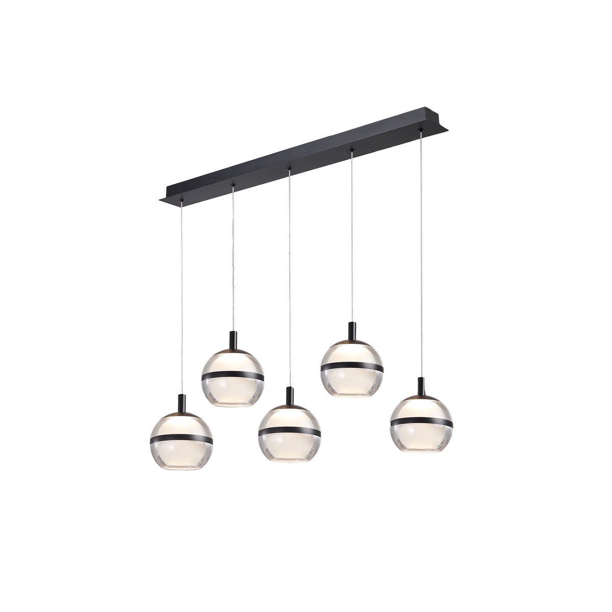 Slice Black Metal 5 Light Glass LED Bar Pendant Light