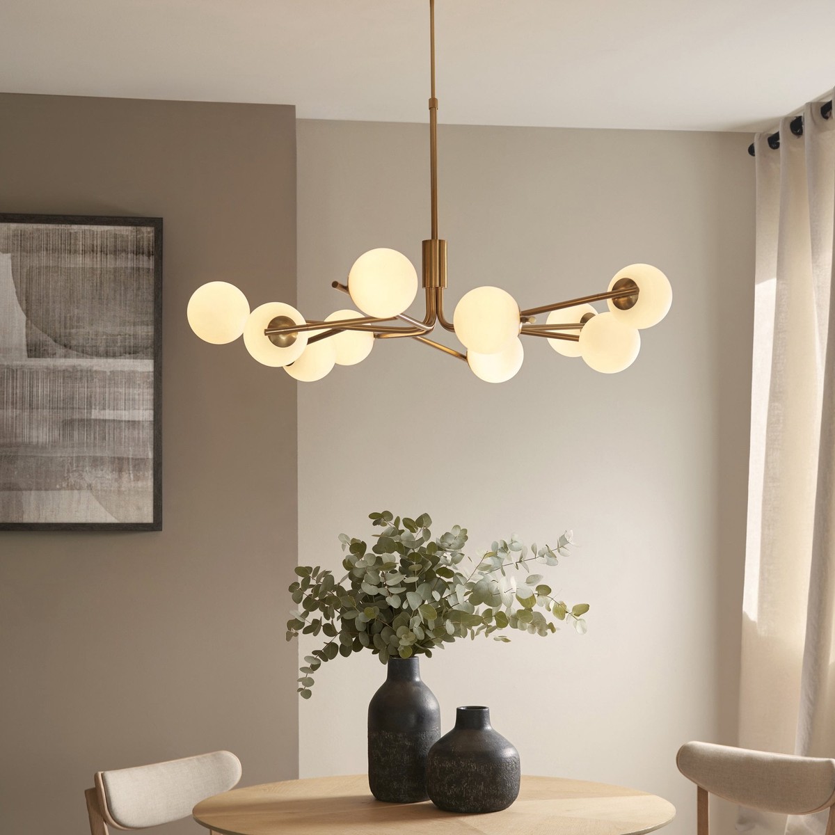 Aaron Brushed Aged Brass 10 Light Glass Pendant Light
